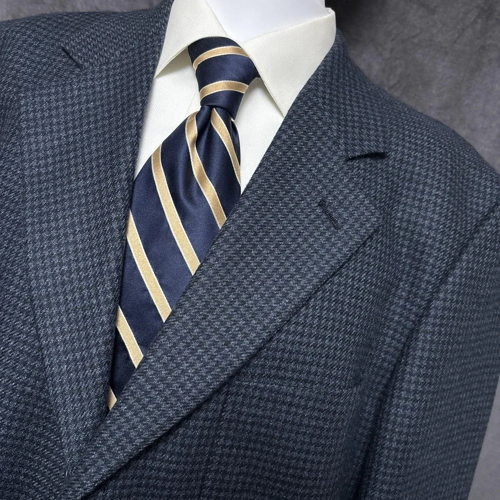 Geoffrey Beene Sport Coat 46R Blue Check Tweed Blazer Jacket USA Signature